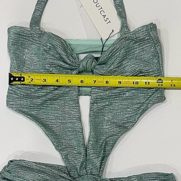 NWT Outcast Winslet Mini Dress Metallic Sage Halter Bodycon Sexy Glam M - Picture 12 of 14